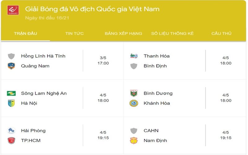 Lịch thi đấu V-League 2024